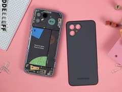 Opened Fairphone 4 displaying the internal components