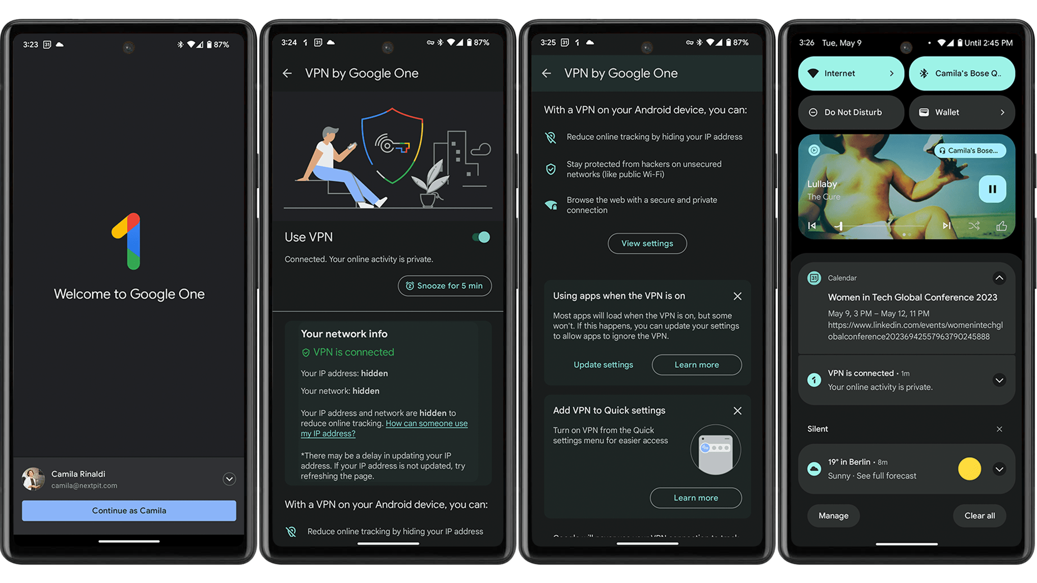 Google Pixel 7a user interface screenshots
