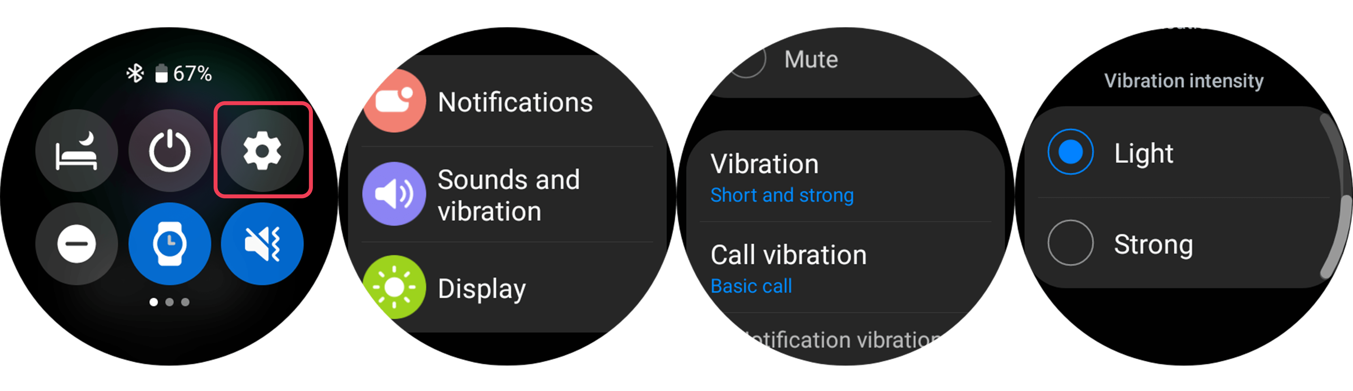 Screenshots showing how to use the Galaxy Watch 5 Pro settings to improve battery life
