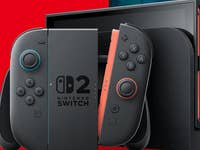 A Nintendo Switch 2 console with Joy-Con controllers, featuring a black design and logo.