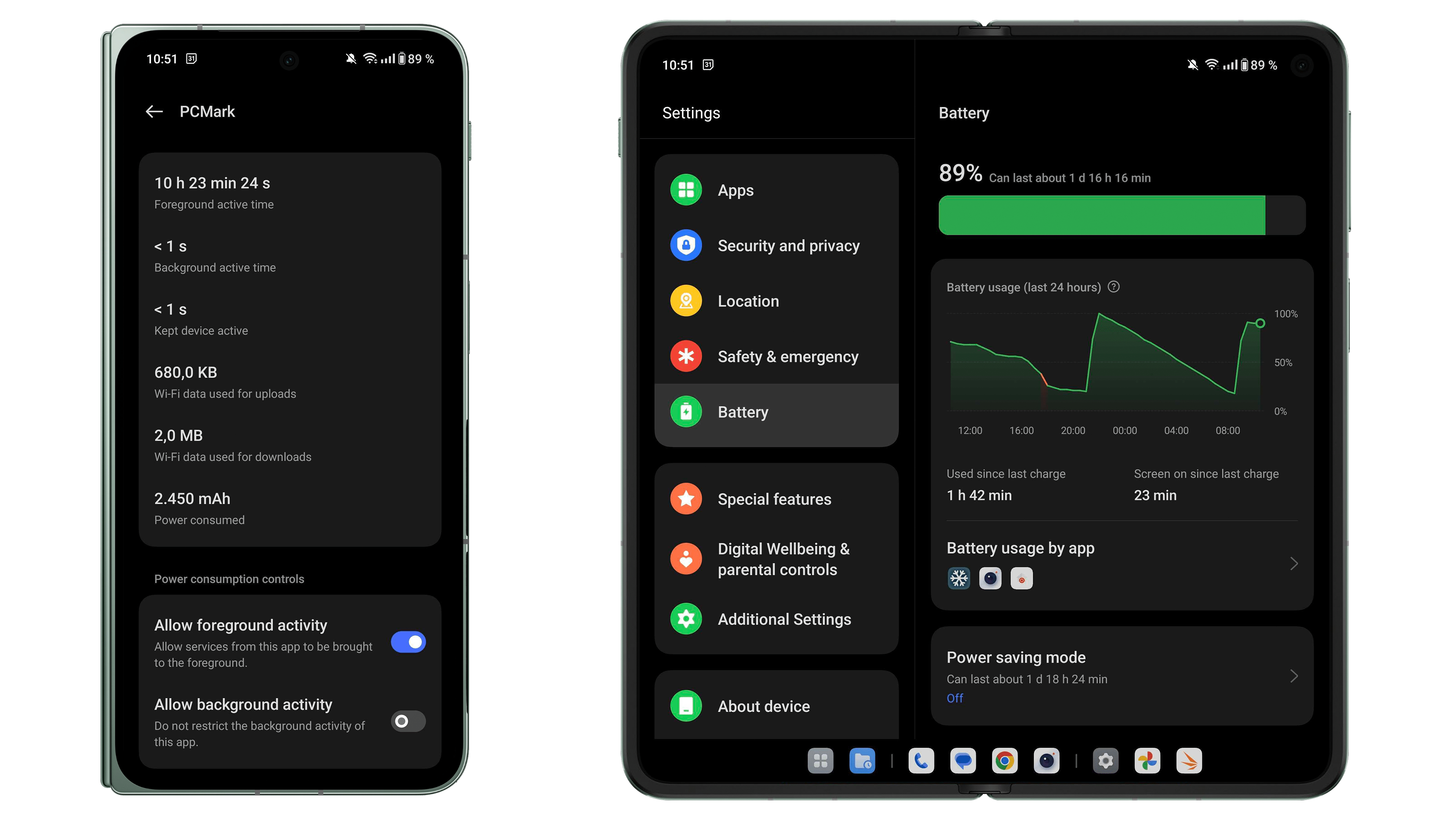OnePlus Open screenshots from the battery settings