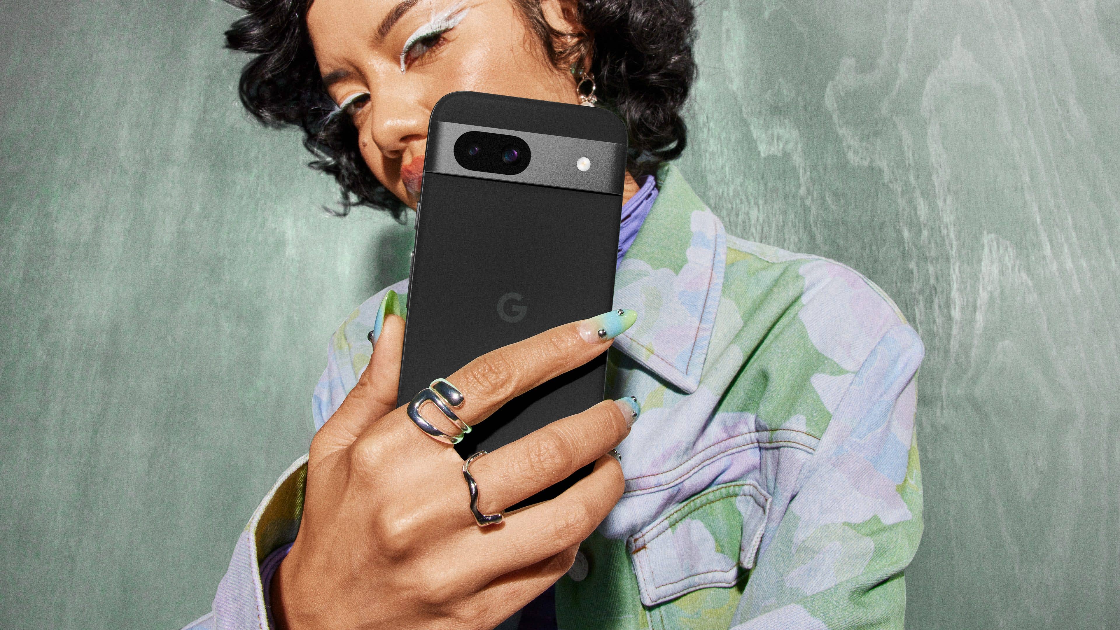 Google Pixel 8a promotional image in the Obsidian black color. Google Pixel 8a promotional image in the Obsidian black color.