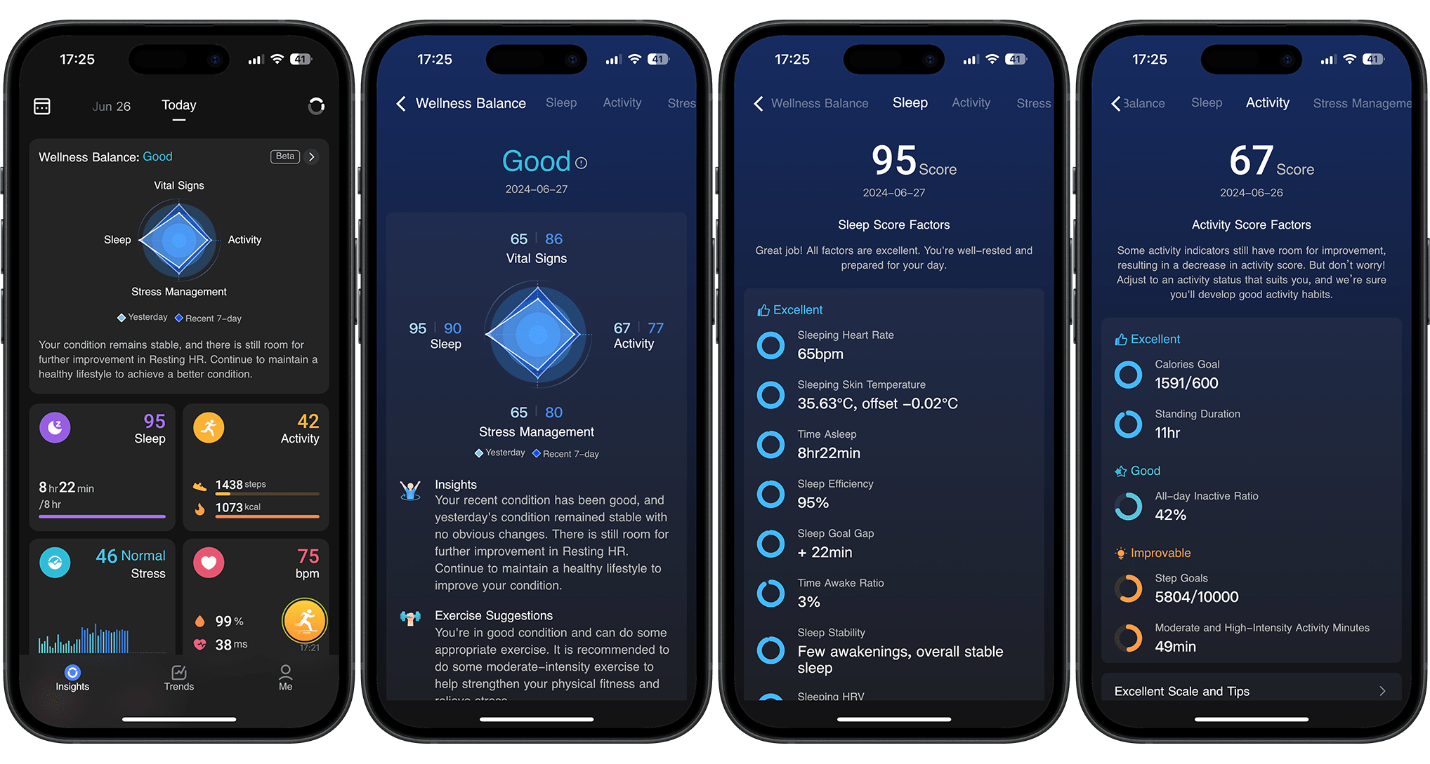 Screenshots of the RingConn Smart Ring Companion App UI