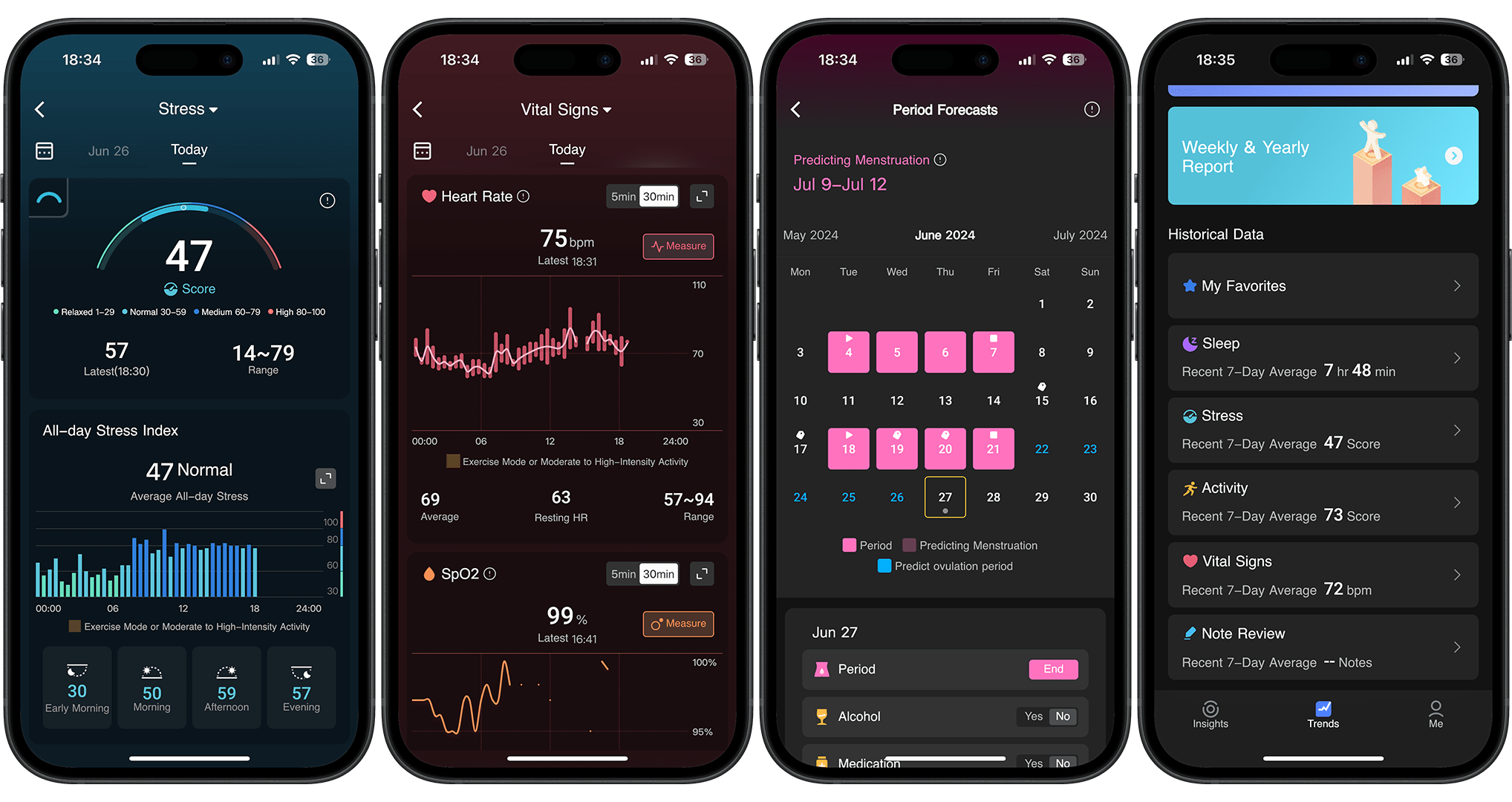 Screenshots of the RingConn Smart Ring Companion App UI