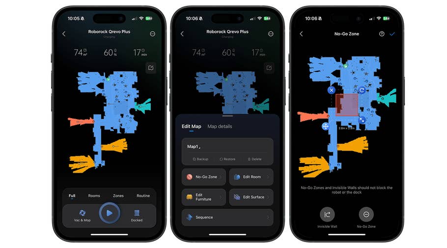 Screenshots from the Roborock app
