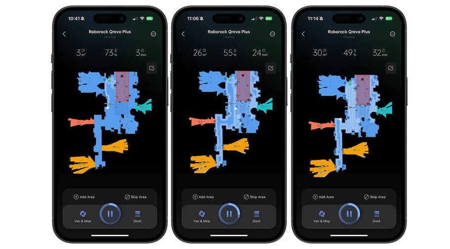 Screenshots from the Roborock app