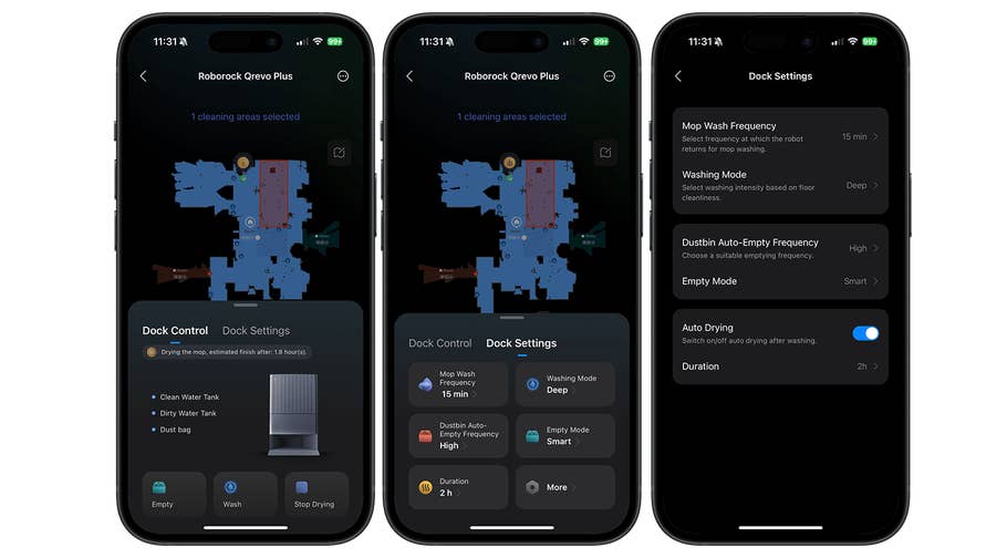 Screenshots from the Roborock app