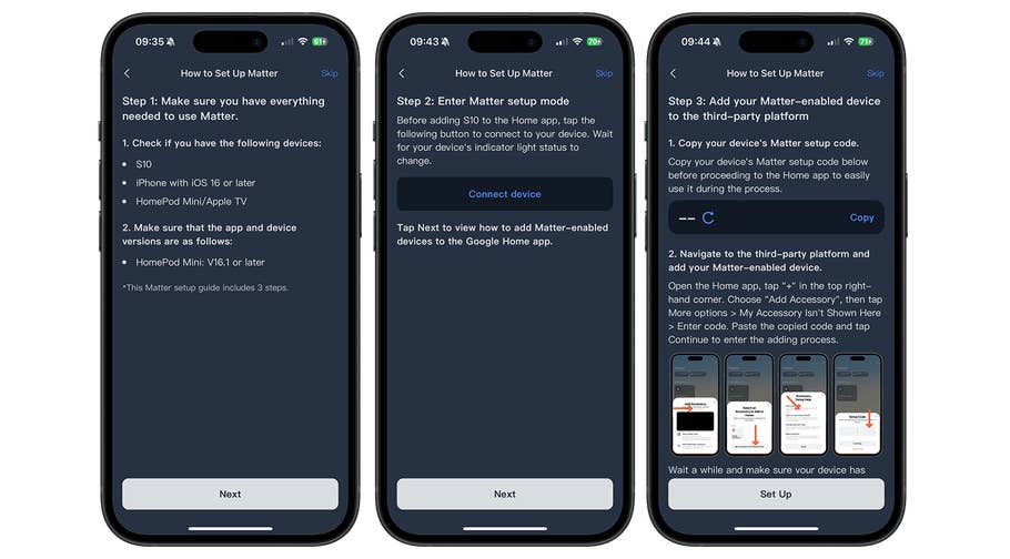 SwitchBot S10 setup guide with steps to connect Matter devices.