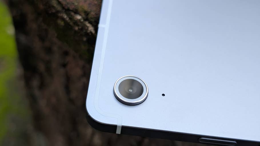 Close-up of the camera lens and microphone of a Samsung Galaxy Tab S10 FE.