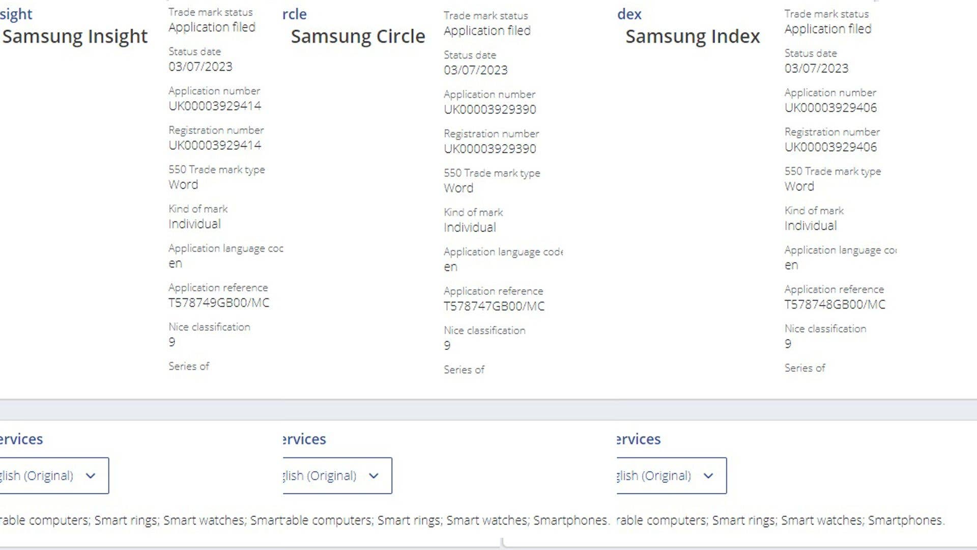 Samsung Circle, Index, Insight trademarks