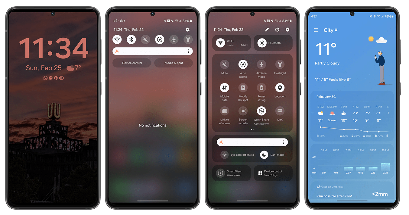 Th weather app as seen in the rightmost screen is well-designed.
