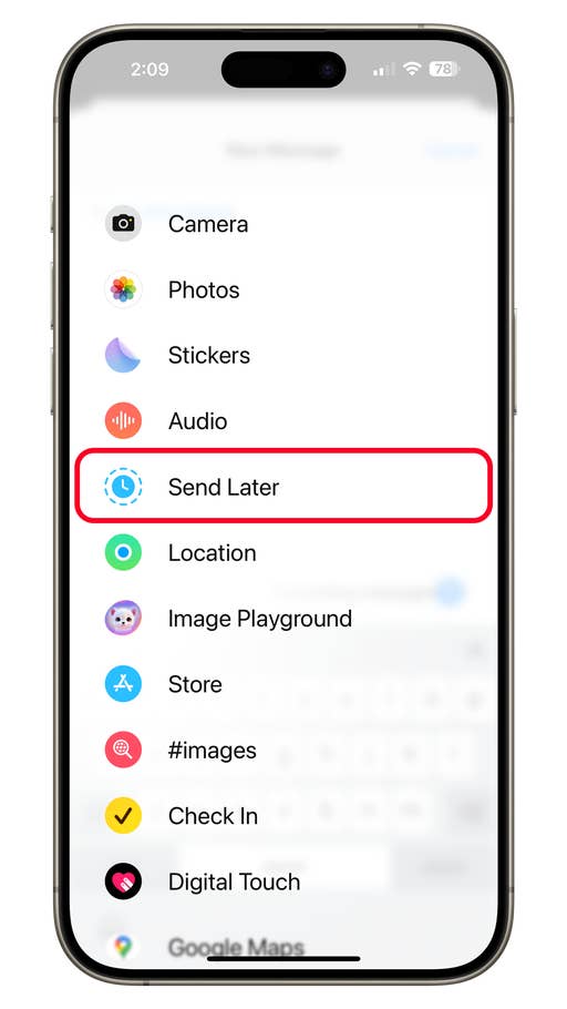 A phone screen displaying messaging options with u0027Send Lateru0027 highlighted.