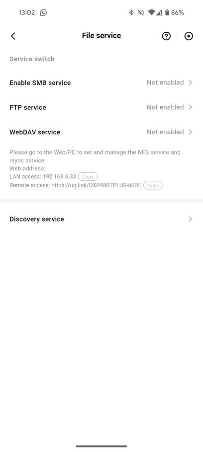 Screenshots from the Ugreen NAS mobile app