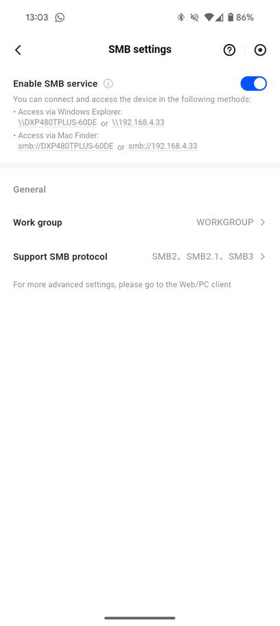 Screenshots from the Ugreen NAS mobile app