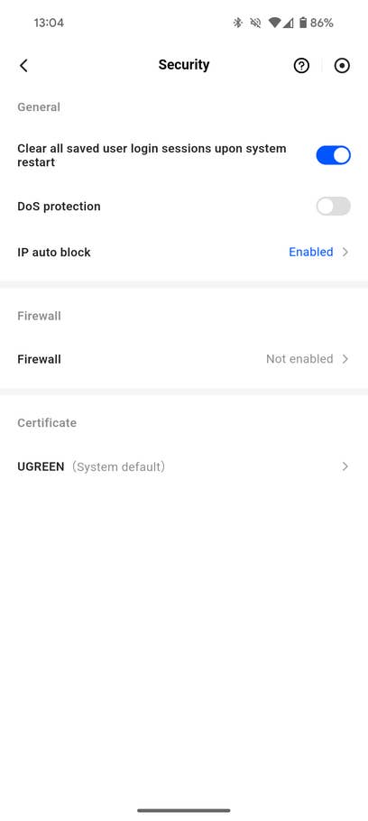 Screenshots from the Ugreen NAS mobile app
