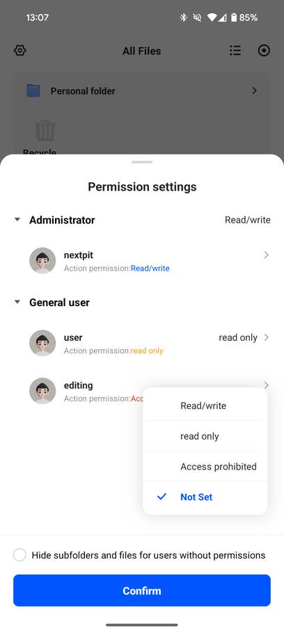 Screenshots from the Ugreen NAS mobile app