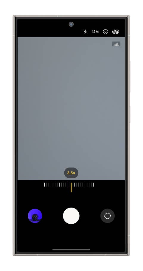 Camera interface with a zoom level of 3.5x and a 12M resolution indicator.
