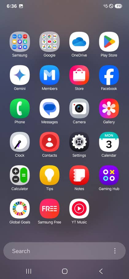 Home screen of Samsung Galaxy S25 Ultra showing pre-installed apps.