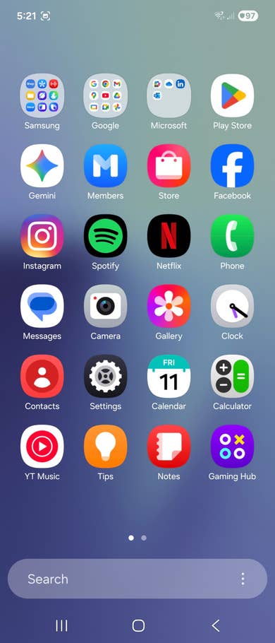 Samsung Galaxy Z Flip 7 interface displaying various app icons and time at the top.