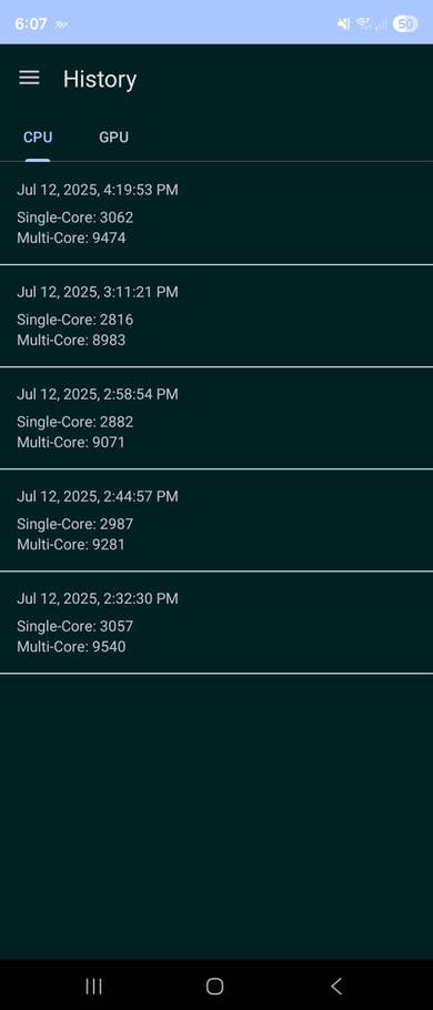 Geekbench benchmark results for Samsung Galaxy Z Fold 7 with various single-core and multi-core scores.