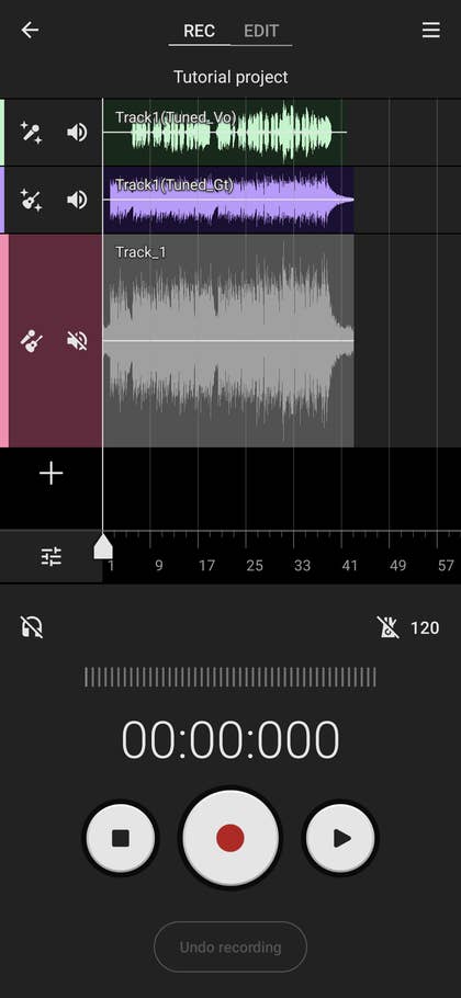 Screenshot of the Music Pro app on Sony Xperia 1 VII showing tracks and recording controls.