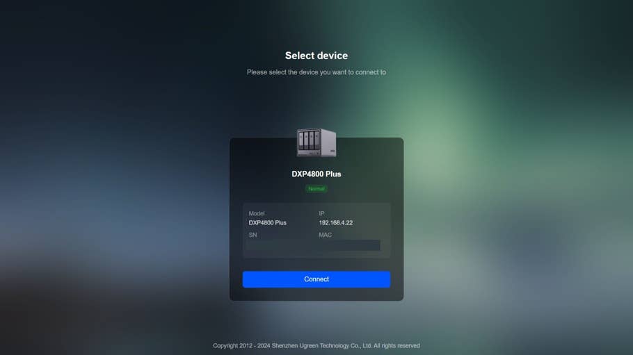 UGOS Pro login screen