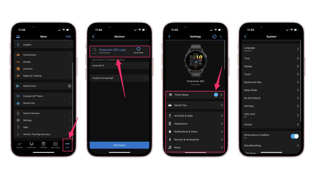 Garmin app screenshots