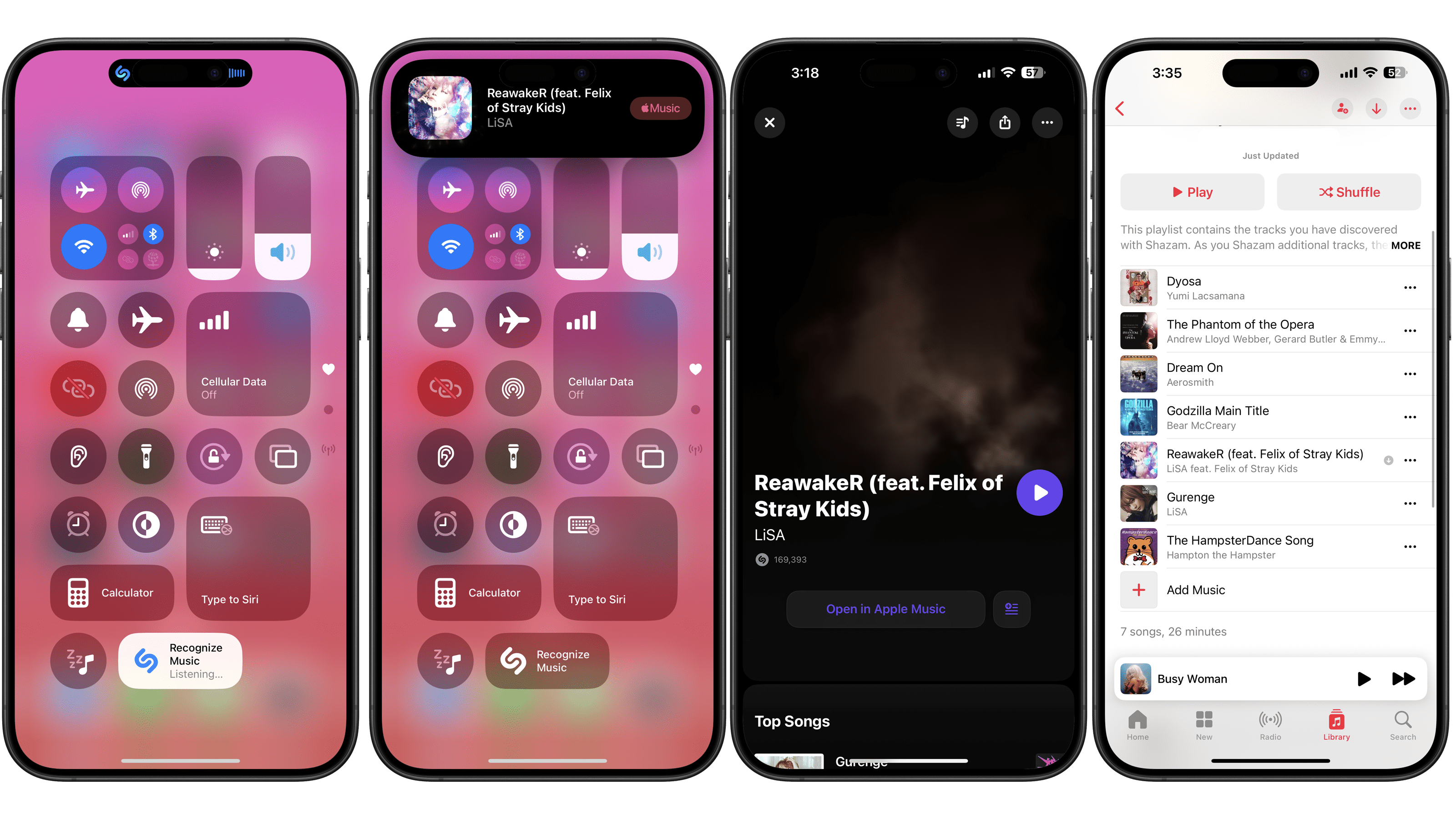 Shazam's Music Recognition feature via Control Center