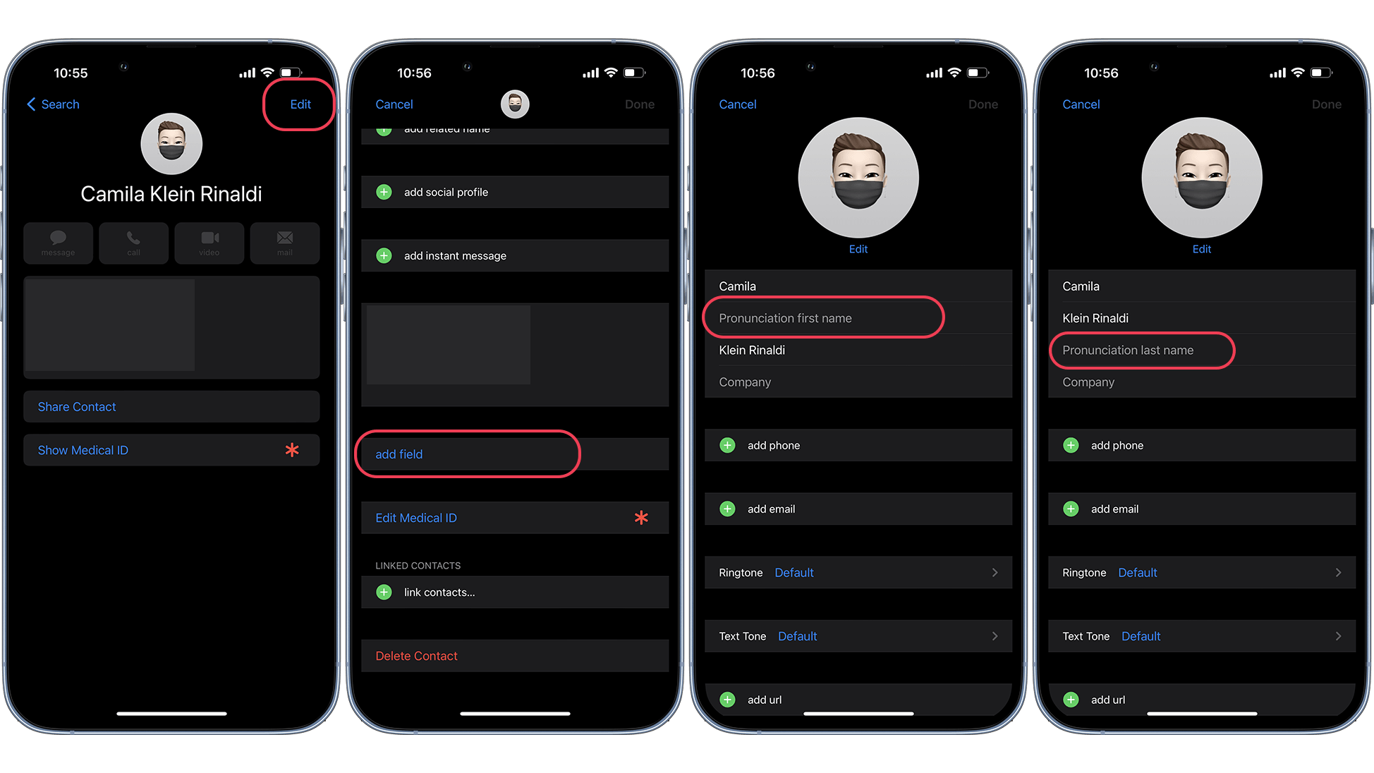 Screen showing how to make Siri pronounce your name correctly