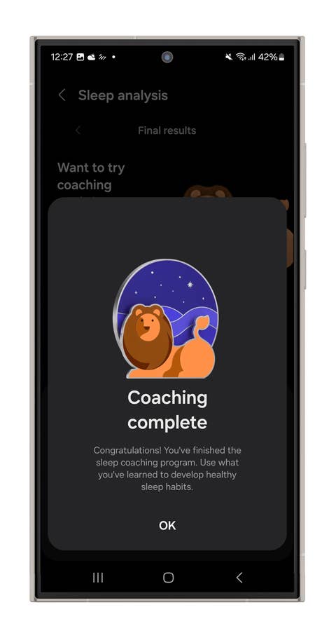 Samsung Health sleep data showing sleep stages and duration.