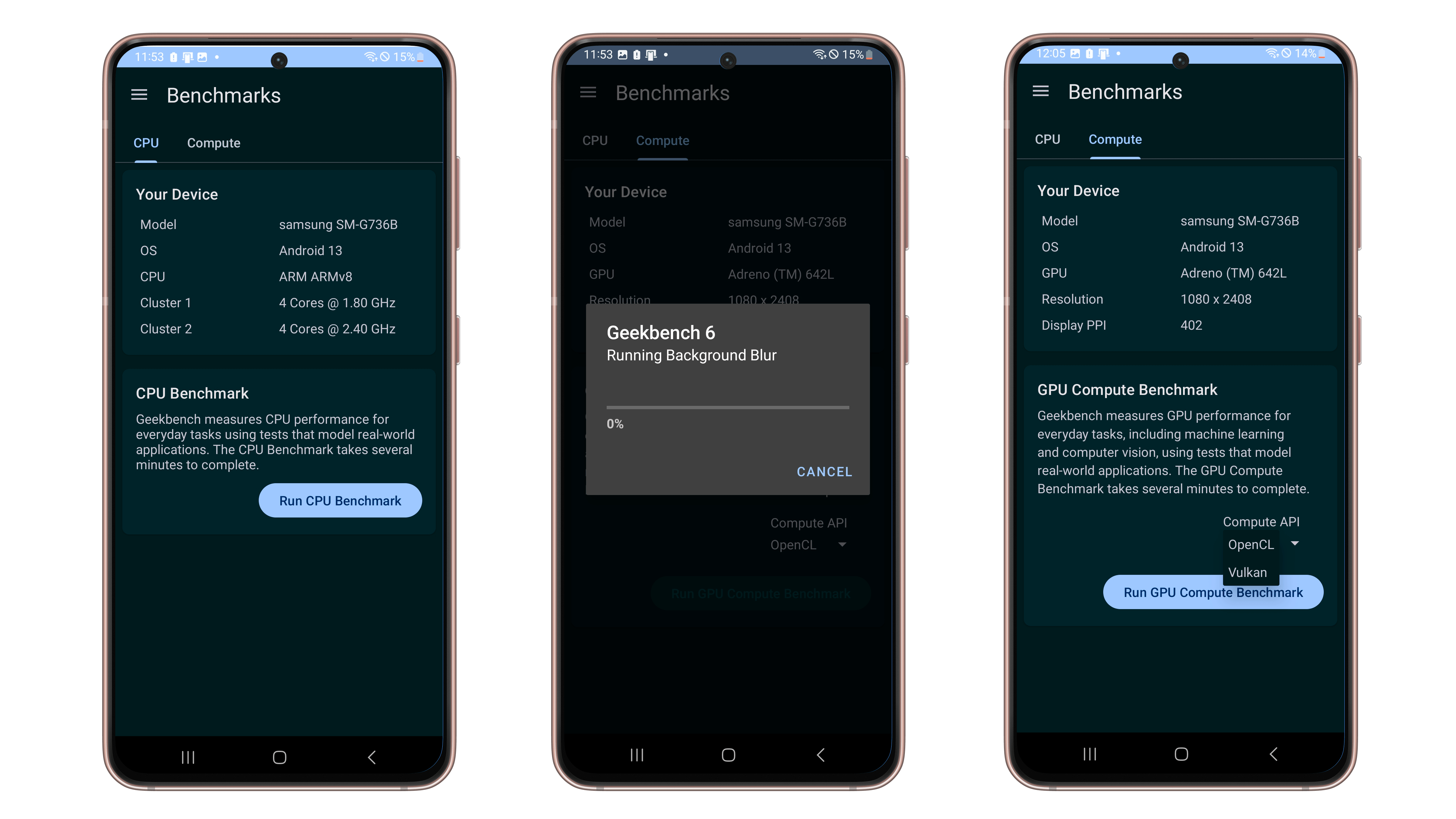 Geekbench 6 screenshots from the Android version