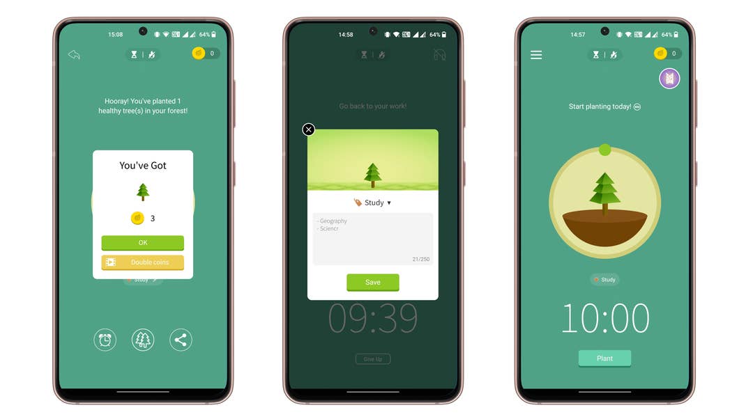 Screenshots of the Focus app user interface