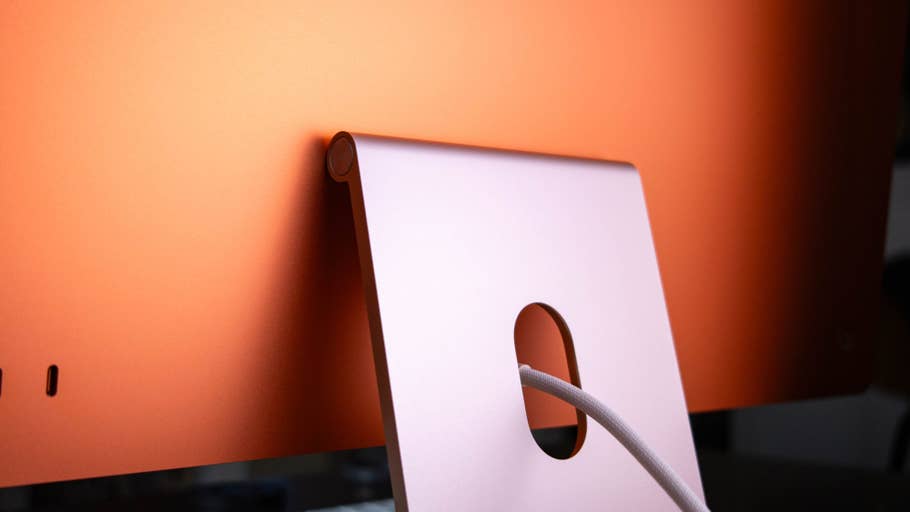 Close-up of the back of an Apple iMac M4 2024 showing elegant design and cable management.