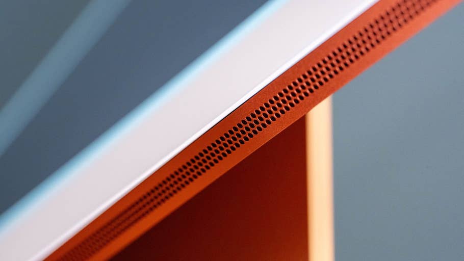 Close-up of an Apple iMac M4 (2024) showing its sleek design and speaker grille.