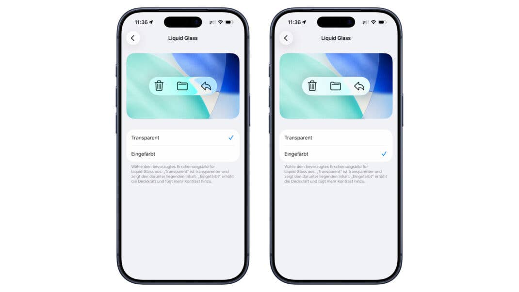 In iOS 26.1 kannst du bestimmen wie durchsichtig Liquid Glass sein soll