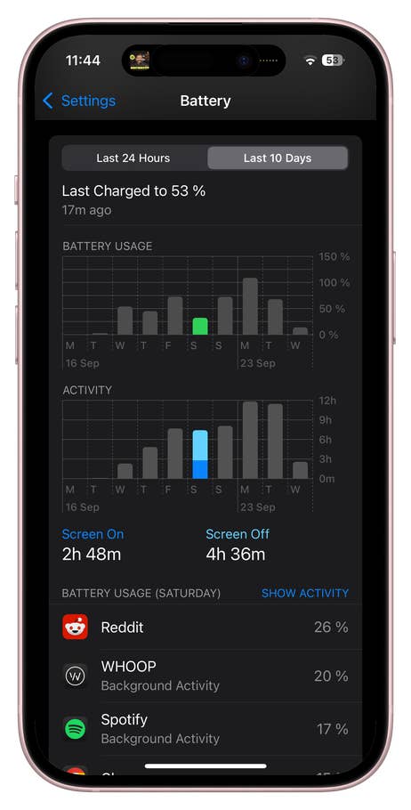 Apple iPhone 16 battery life expectancy (Day 2).