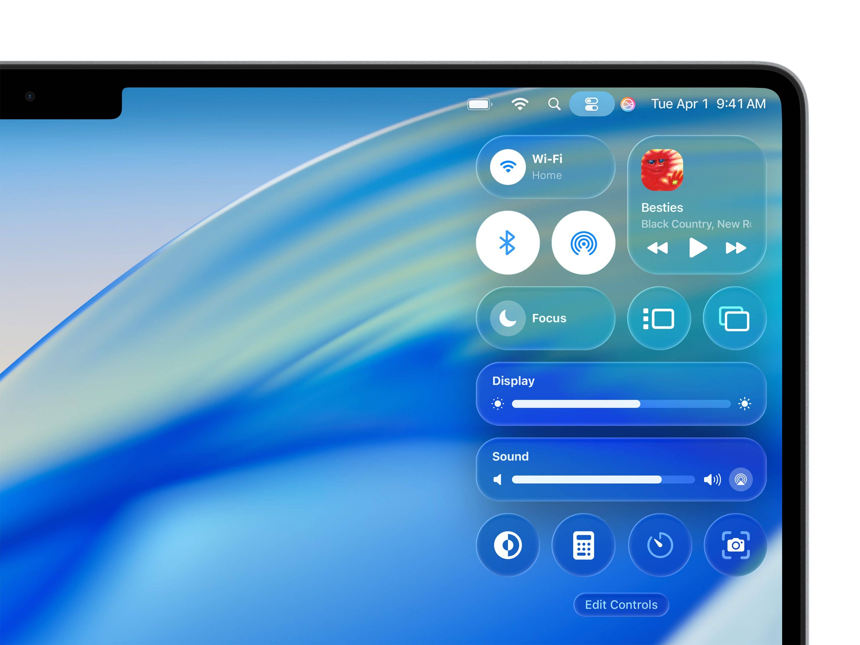 The new Control Center in macOS Tahoe.