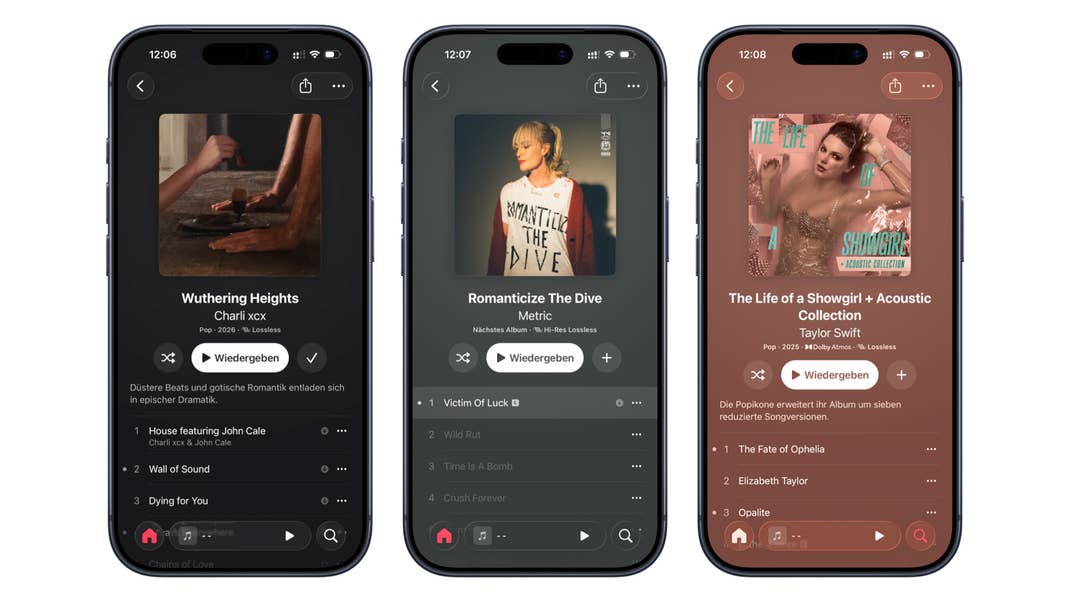 Alben in Apple Musik auf iOS 26.4 haben ein neues Design
