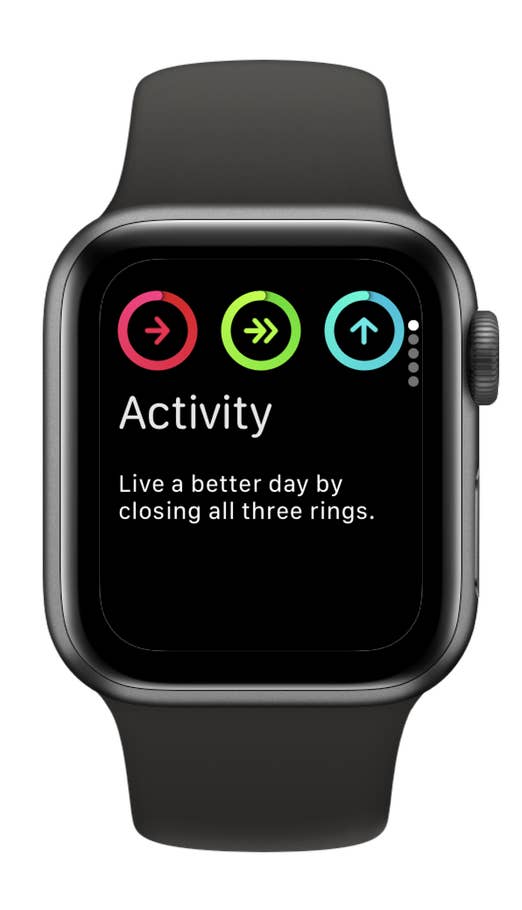 An Apple Watch SE 3 shows your 'Activity' with three colored rings and a motivational message.
