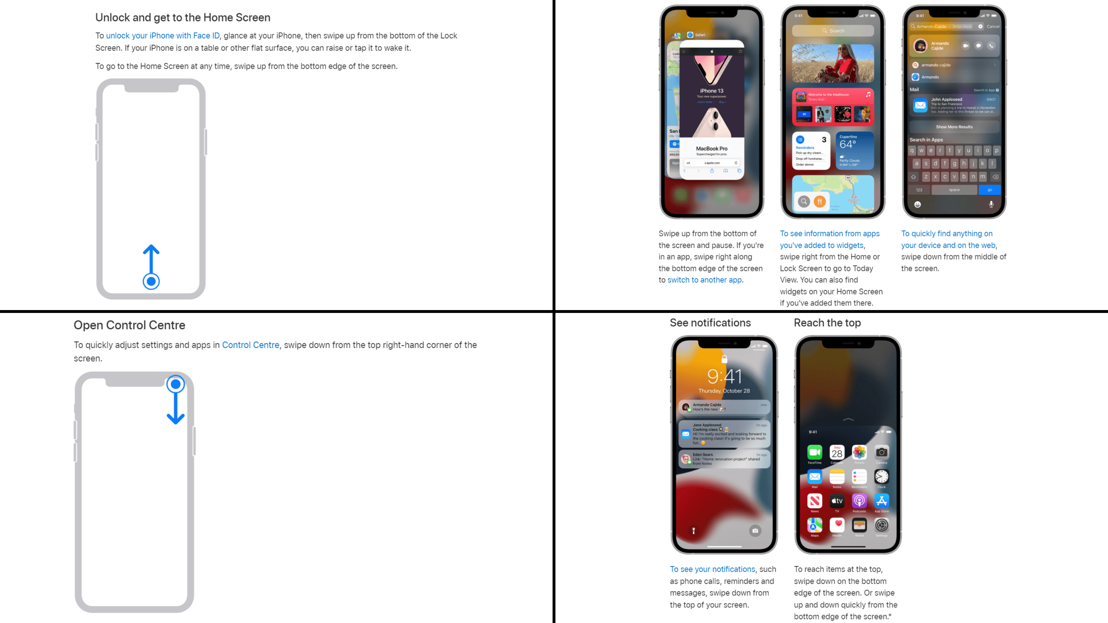 Les principaux gestes de navigation permis par Apple dans iOS 16 Gestes navigation interface ios 16 apple