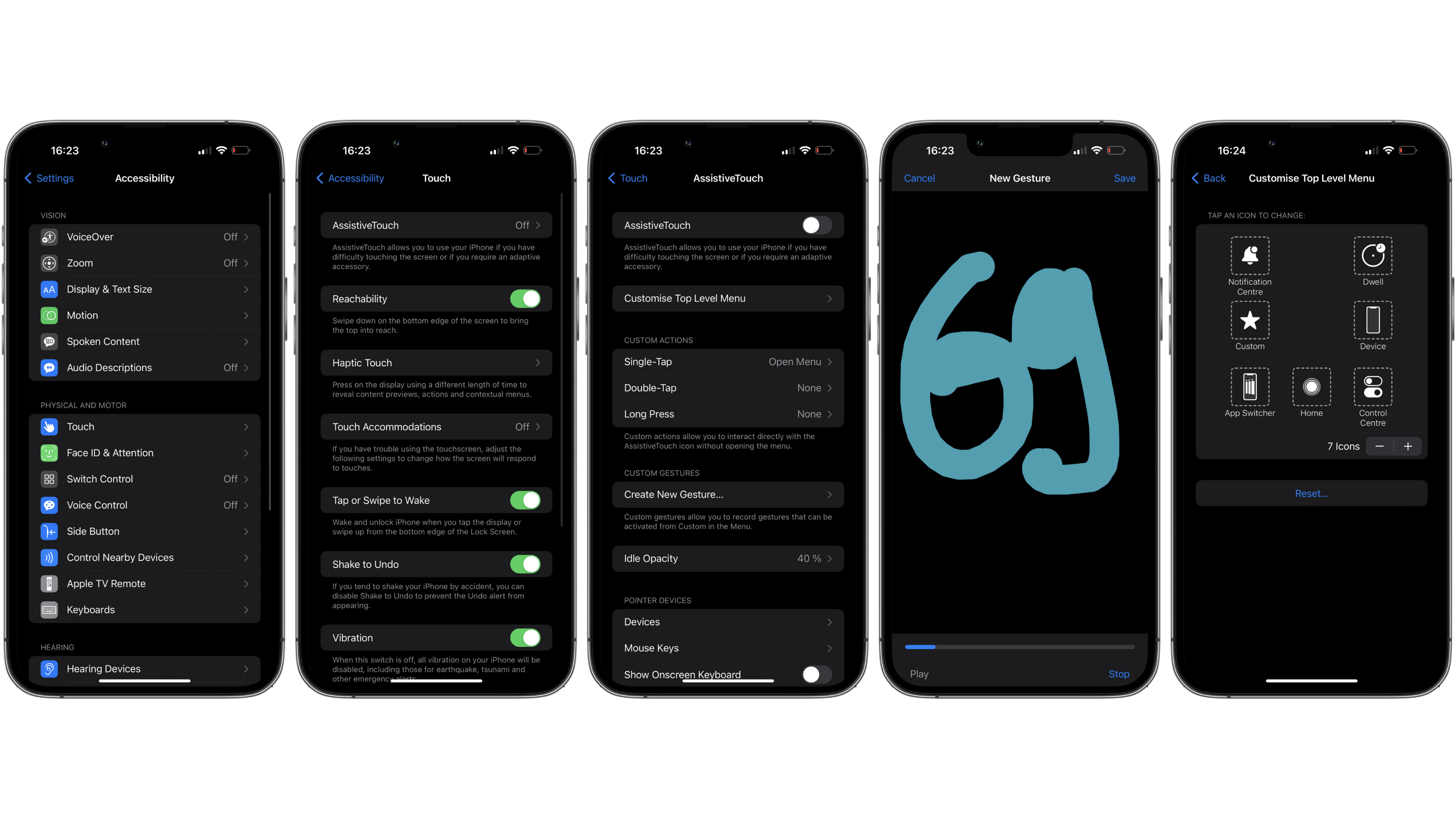 Apple permet même de créer vos propres gestes tactiles. Mais vous ne pouvez pas les assigner à la fonction "Retour" Accessibilite fonctions tactiles ios 16 apple