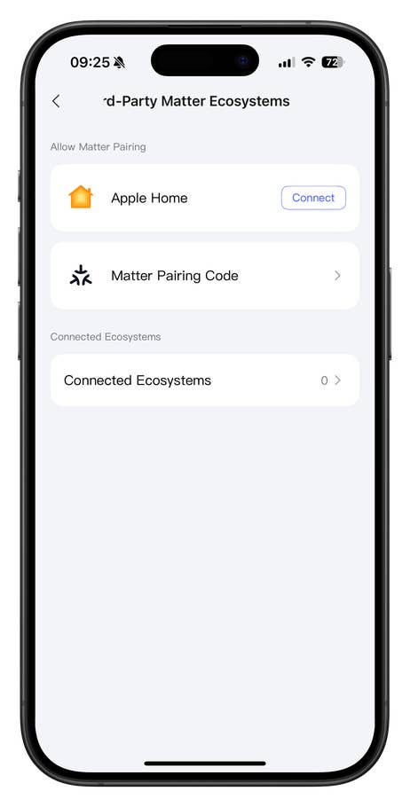 Settings screen for Aqara Doorbell Camera Hub G410, showing Matter pairing options.