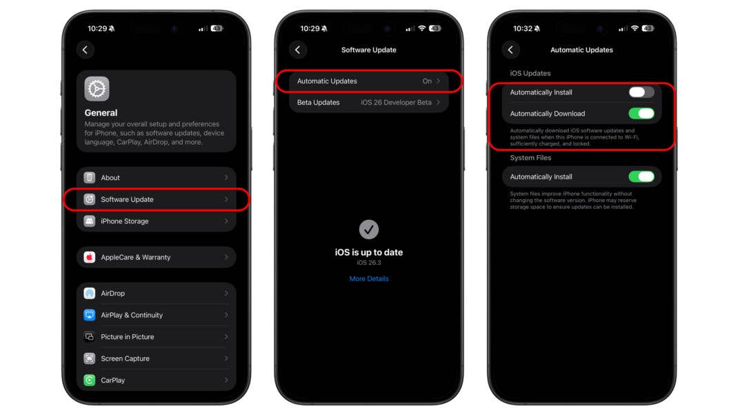 Apple iPhone turn off automatic updates in iOS 26