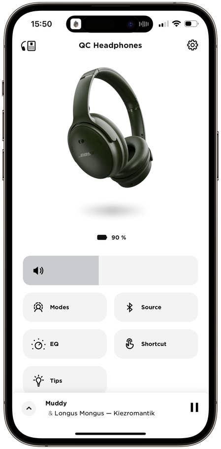 Screenshot of the Bose Music app on the Bose QuietComfort Headphones wireless headphones