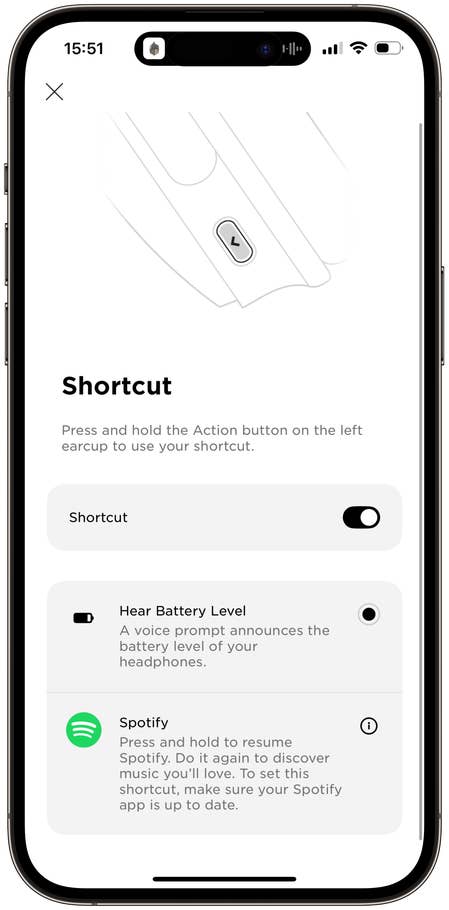 Screenshot of the Bose Music app on the Bose QuietComfort Headphones wireless headphones