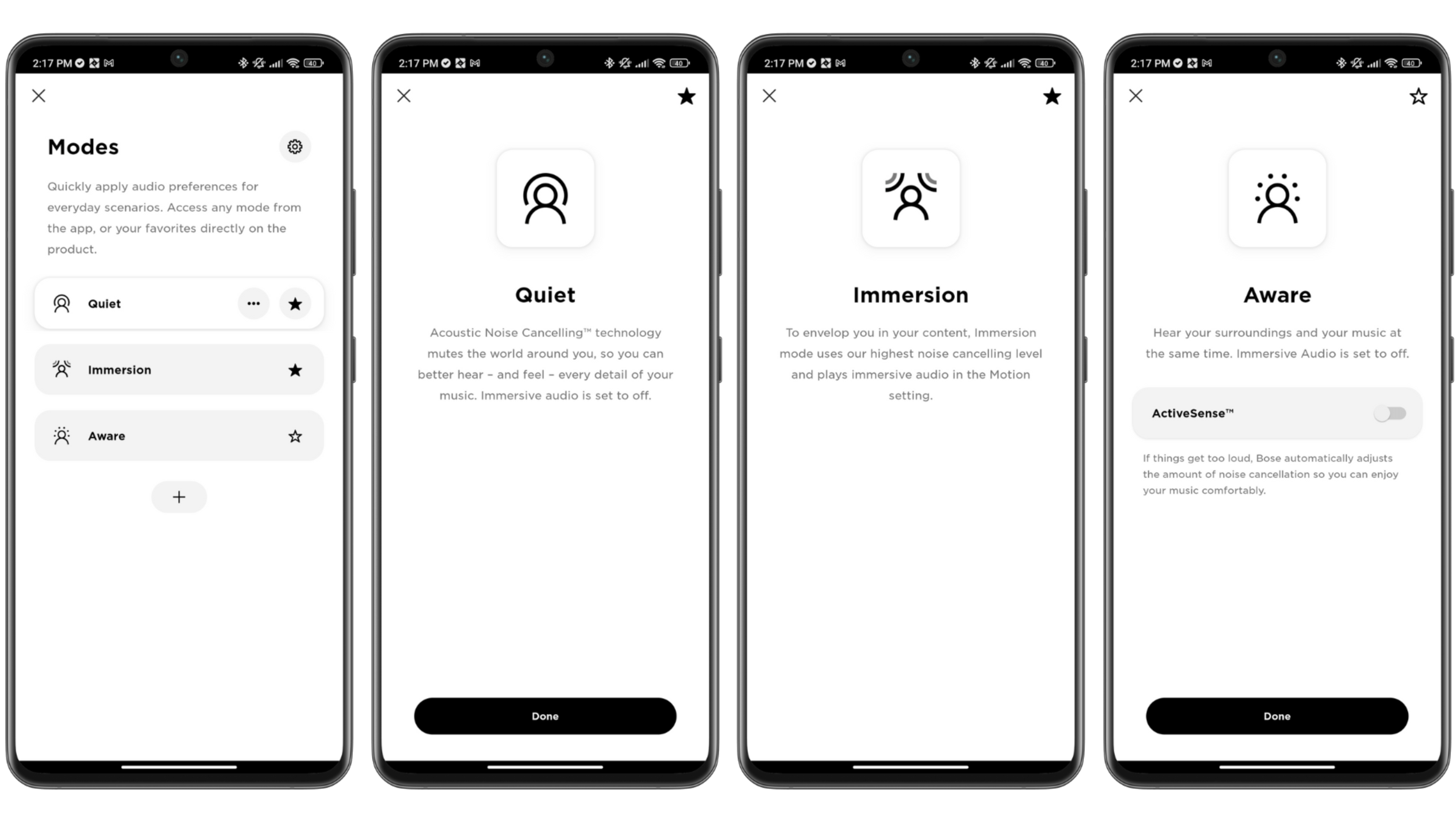 You get different listening modes of the Bose QuietComfort Ultra Earbuds