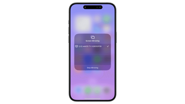 You will the check mark once the casting or AirPlay pairing is successful. iPhone screen displaying screen mirroring options with an LG TV selected.