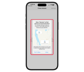 Tap allow to continue to the remote control features. iPhone screen showing a prompt to allow u0027Remoteu0027 to find devices on local networks with options to Allow or Donu0027t Allow.