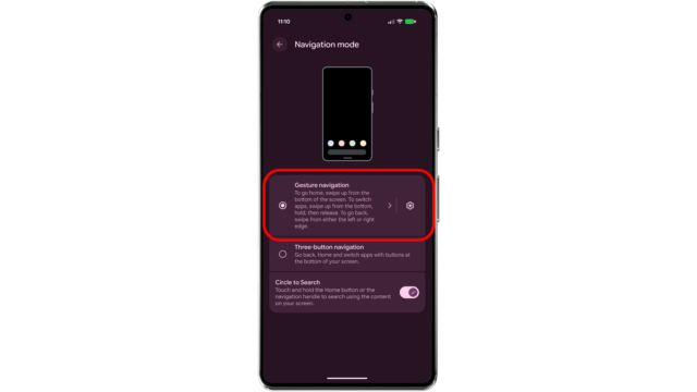 With the Gesture mode enabled, the buttons are removed. Android Navigation Mode Button Gesture