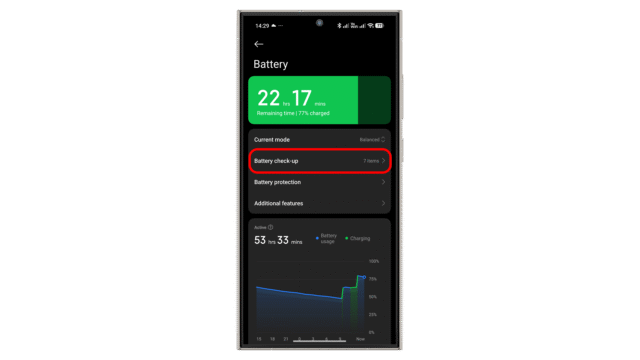 Tap on the Battery check-up. Xiaomi HyperOS 3 battery check-up and battery saver features